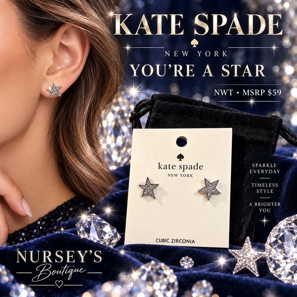 Kate Spade You’re a Star Stud Earrings Silver CZ KJ988 NWT
